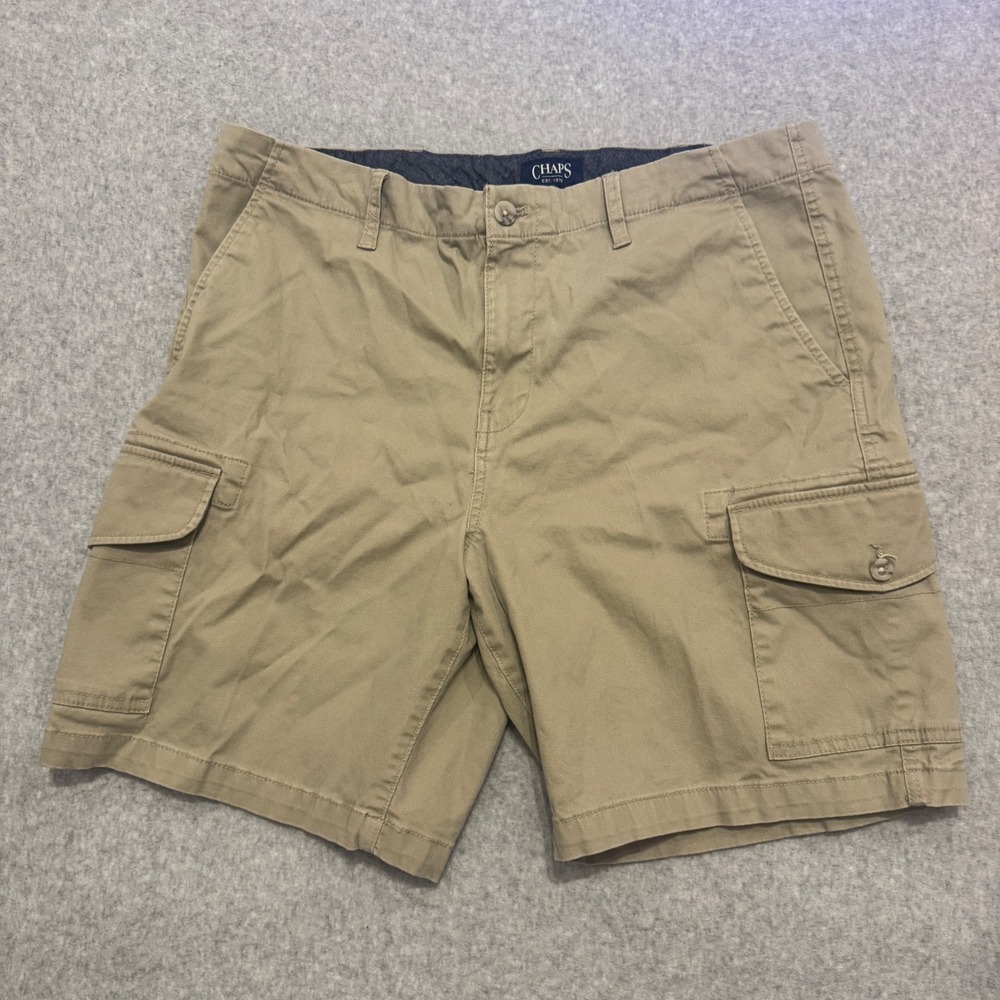 Chaps Mens Tan Khaki Cargo Shorts Size 38 Cotton Blend Stretch Casual Outdoor